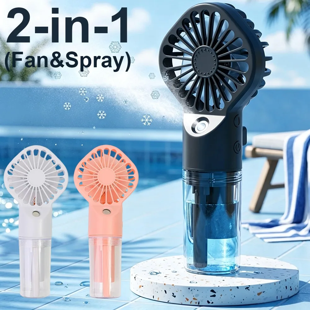 Portable Water Mist Fan Mini USB Rechargeable Humidifier Handheld Spray Fan 4 Speeds Powerful Wind Outdoor Personal Hand Fans