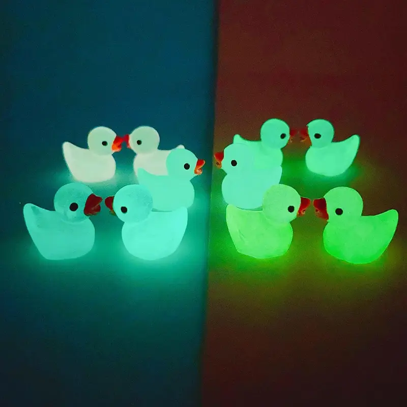 10Pcs Luminous Mini Resin Duck Car Dashboard Toys Dolls Figures Home Garden Decoration Cartoon Color Car Ornaments Gifts