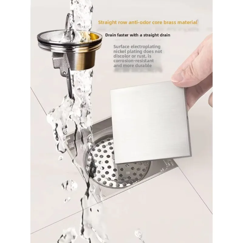 All-copper Odor-proof Invisible Floor Drain, Large Displacement Drain for Bathroom Shower Room Balcony