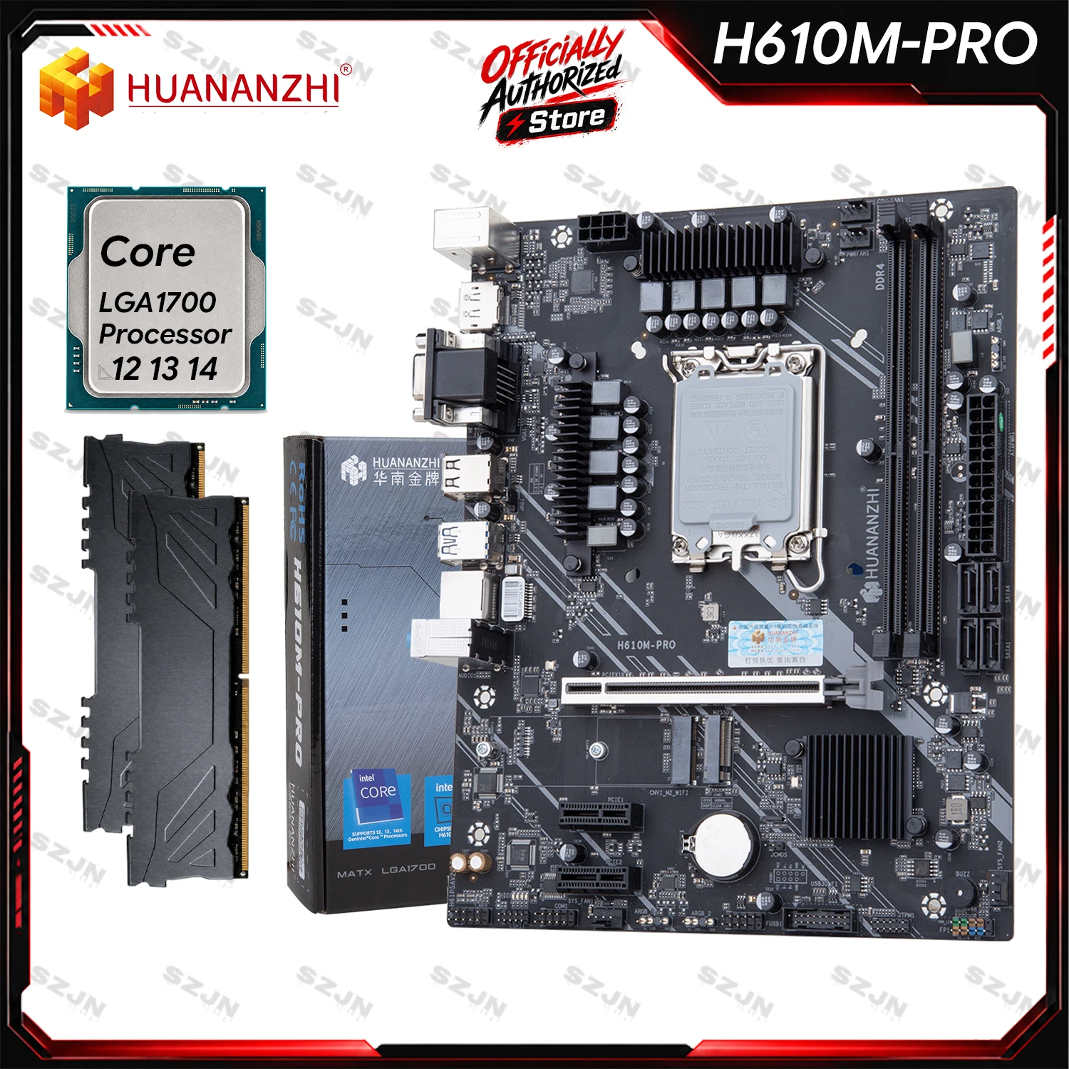 HUANANZHI H610M-PRO Motherboard-Set Intel Core i5 12400F 13400F CPU DDR4 16GB 32GB RAM DIY-Kit M.2 NVMe 2.5G LAN PC-Kombination