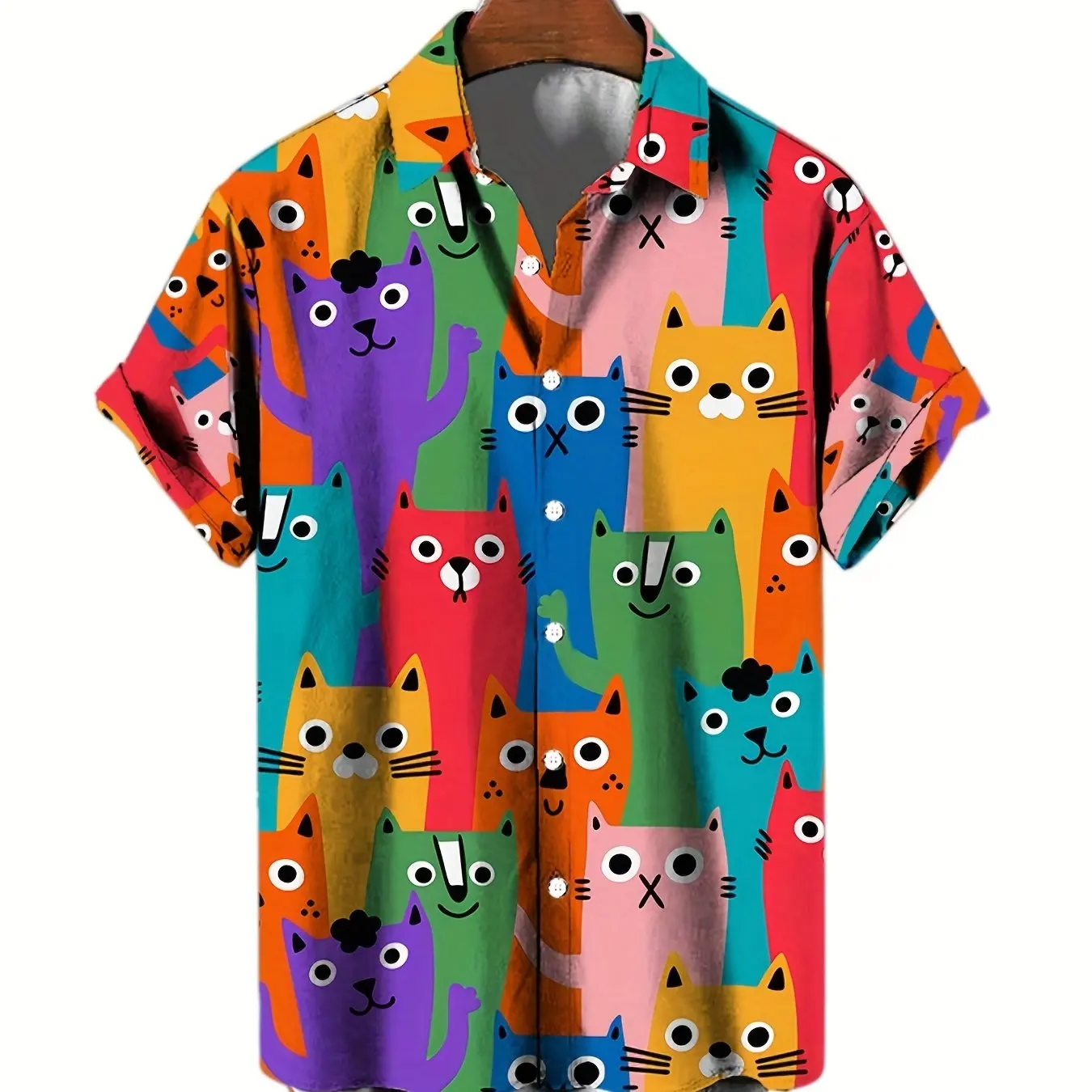 Hawaiian isches Blumen hemd Herren Sommer dünn lose große kurz ärmel ige 3D-Digitaldruck Katzen muster Straße Persönlichkeit Shirt.