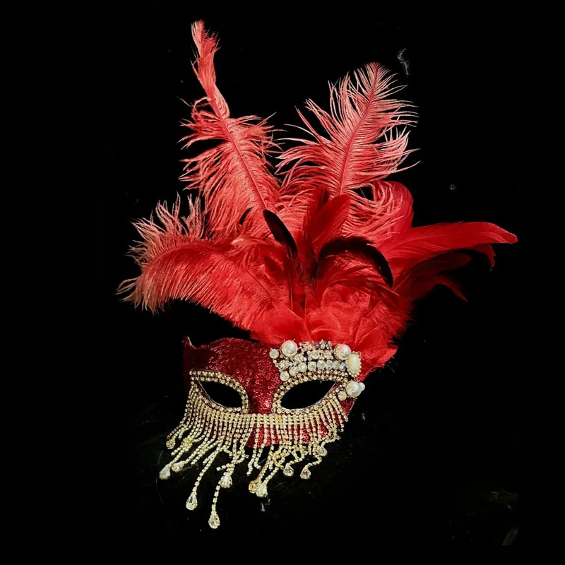 Halloween Masquerade Party Female Cosplay Blue red Female Mask Flower Feather Carnival Dance Party Mask