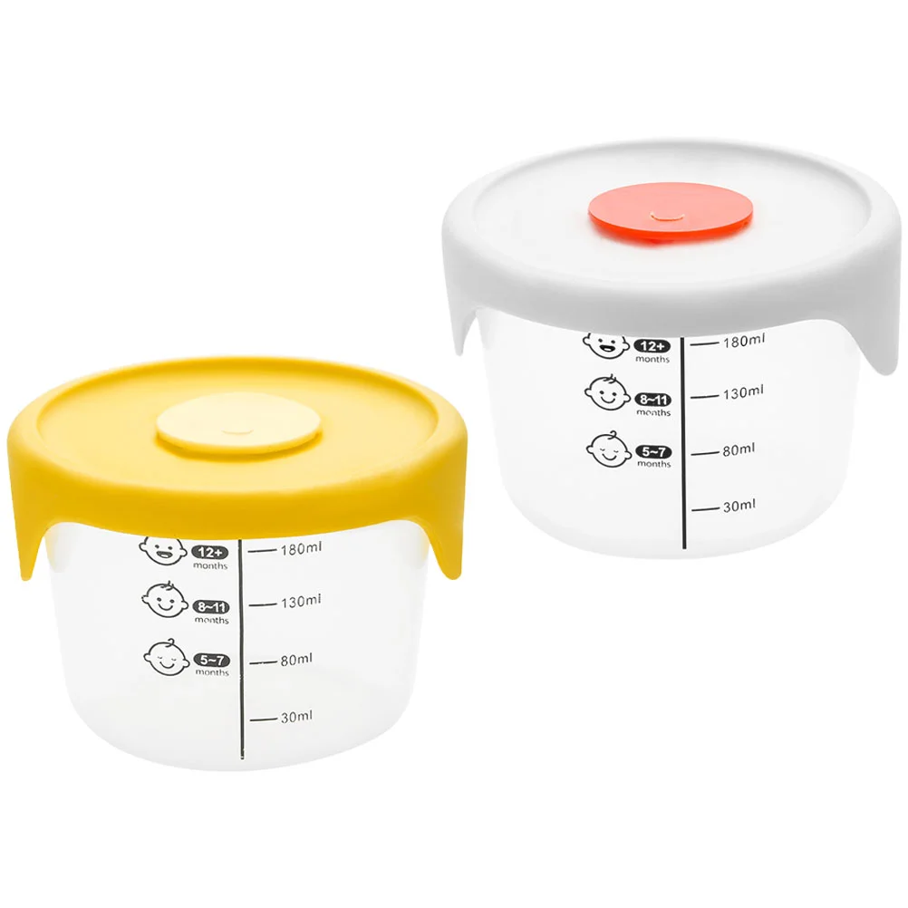 

2 Pcs Baby Food Bowls Portable Snack Storage Containers Yellow White Sealed Boxes Home Use Microwave Safe Lightweight Compact