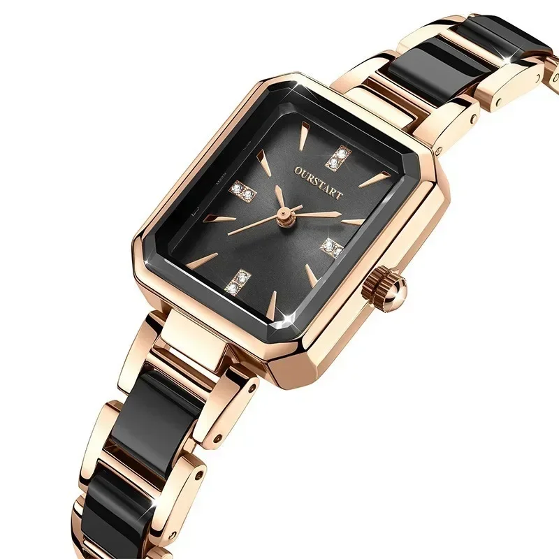 Reloj elegante de cerámica para mujer, marca de lujo, resistente al agua, cuadrado, negro, relojes de pulsera para mujer, nuevo