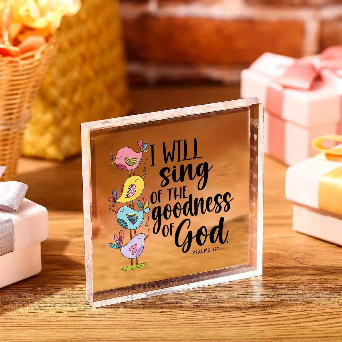 مسطح ثنائي الأبعاد، "سأغني مدحًا على خير الله" تمثال قصيدة 23:1 - ديكور سطح المكتب من الأكريليك على شكل طائر الأغنية، هدية #4