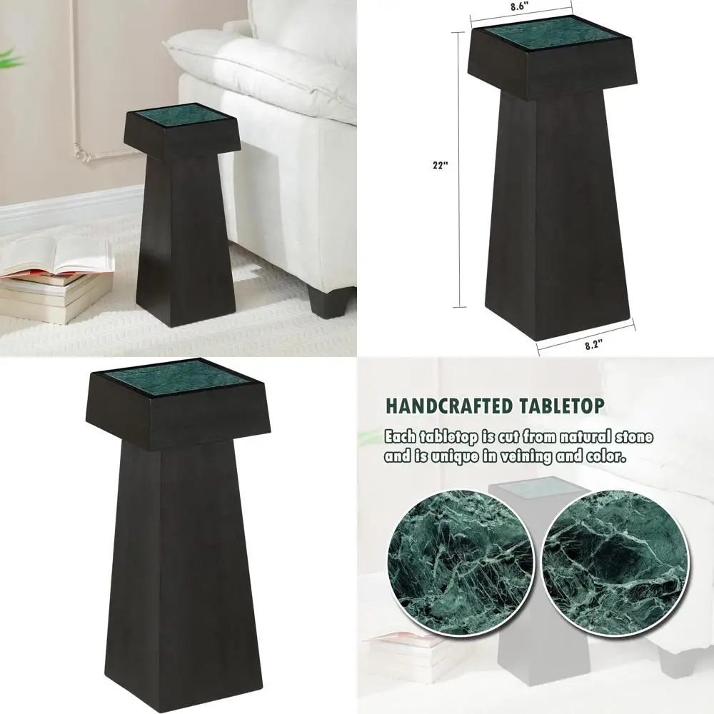 

8.6 Square Marble-Top Side Table, Sleek Black Accent for Living Room and Office Spaces