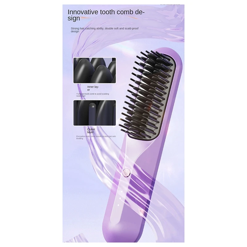 Rechargeable Hot Comb Cordless Hair Brush Straightener Heat Pressing Combs Electric Comb Anti Burn Fast Heating