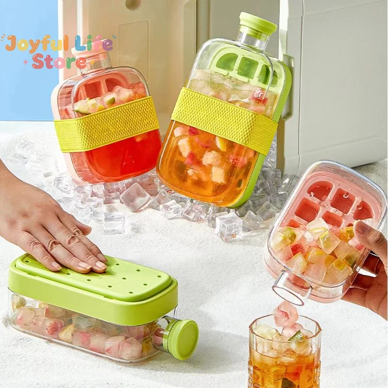 1Pcs Large Capacity Ice Cube Maker Water Bottle Silicone Tray 500/800ML With Straw For Juice Cooling Stackable Ice Making Design