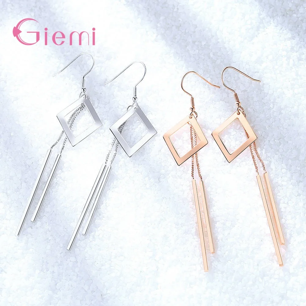 Modern 925 Sterling Silver Jewelry Fine Eardrop Hook Earring Huggie Square Pendiente for Women Girls Christmas Gifts