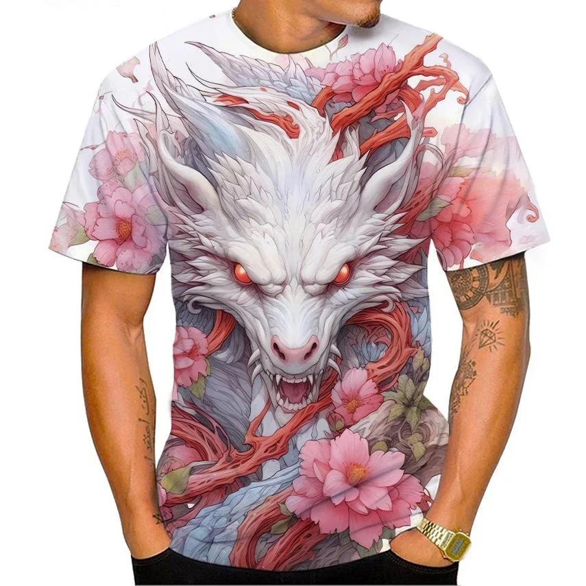 Summer New Men's Top 3D Printed Pattern Dragon Fashion Trend Short sleeved Casual Comfortable Round Neck Plus Size T-shirt