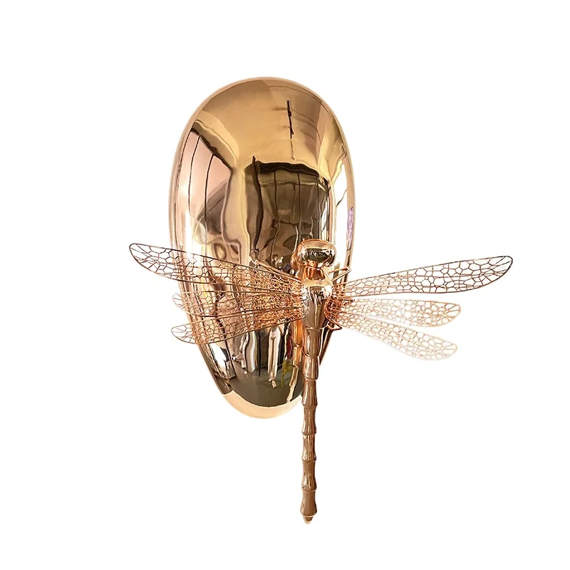 LMM hotel lobby club aisle stainless steel three-dimensional wall hanging metal wall decoration dragonfly pendant
