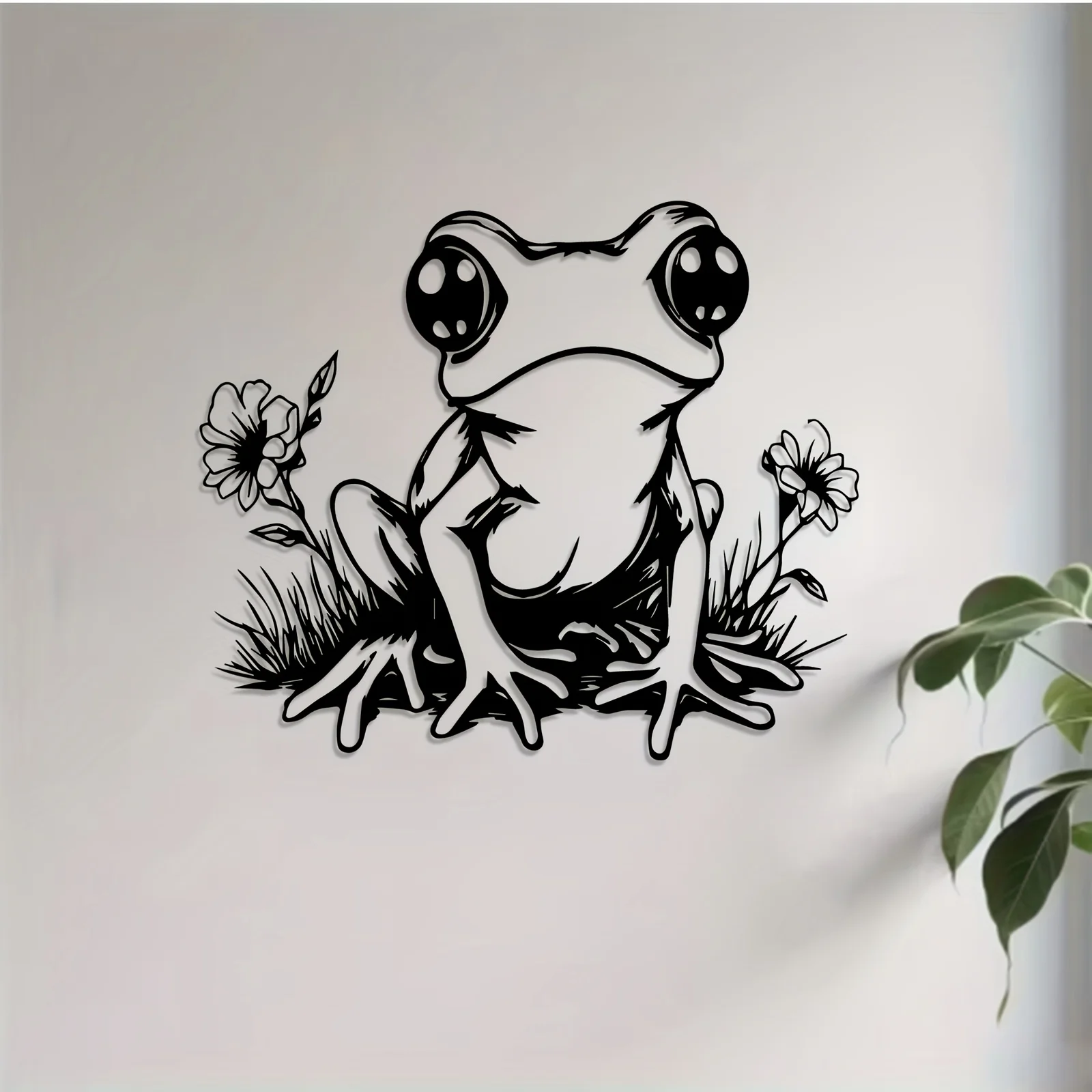 Floral Frog Iron Wall Art Cute Flower Metal Sculpture Indoor Outdoor Garden Patio Rustproof Hanging Decor Gift Ornament