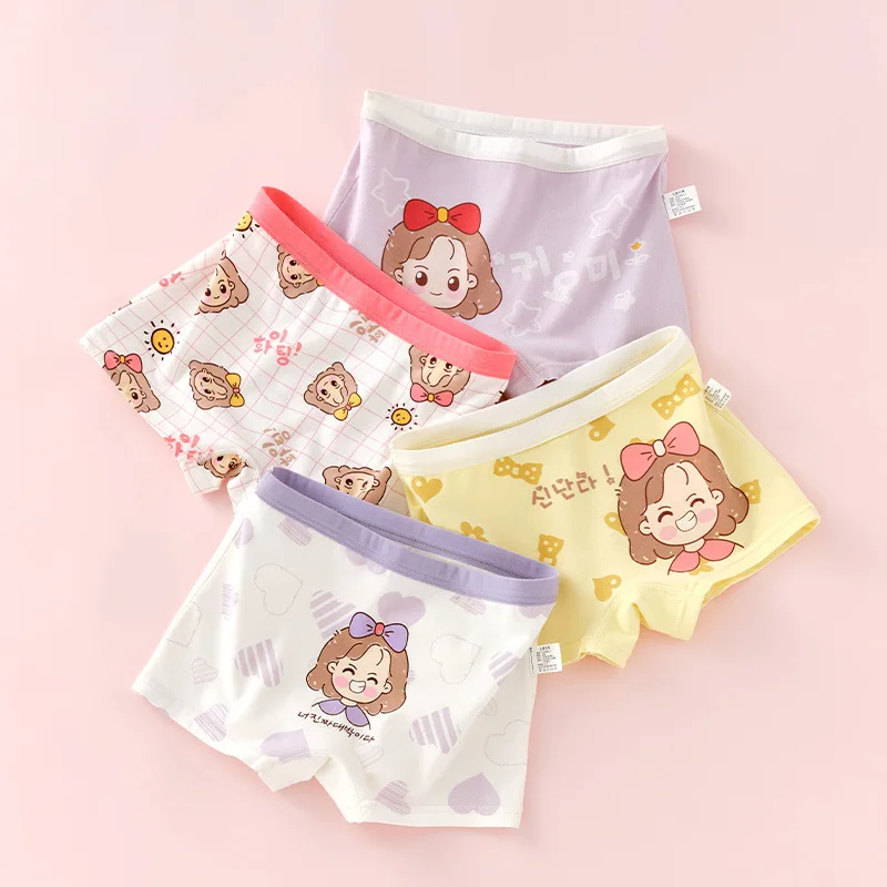 Girls' Children's Bear & Strawberry Print Boxer Briefs Bow Girl Pattern Cherry Kitten Print Panties Comfortable Underwear