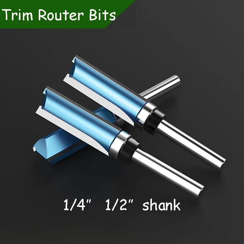 

6.35mm 12.7mm Shank Flush Trim Router Bits Wood Straight Milling Cutter Bottom Bearings Template Pattern Bit Woodworking Tools