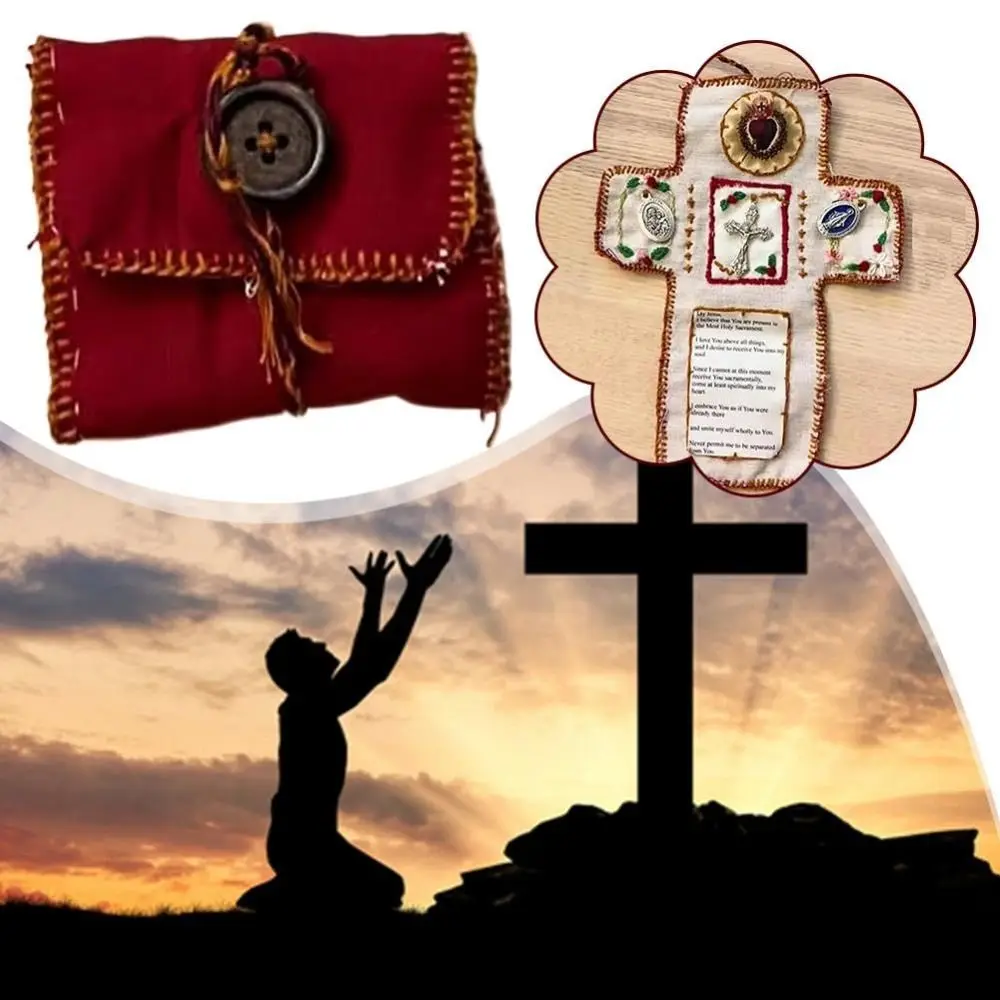 

Cross Included Inside Pocket Shrine with Silver Handmade Sewing Accessories Mini Travel Shrine Pouch Handmade Prayer Quilt