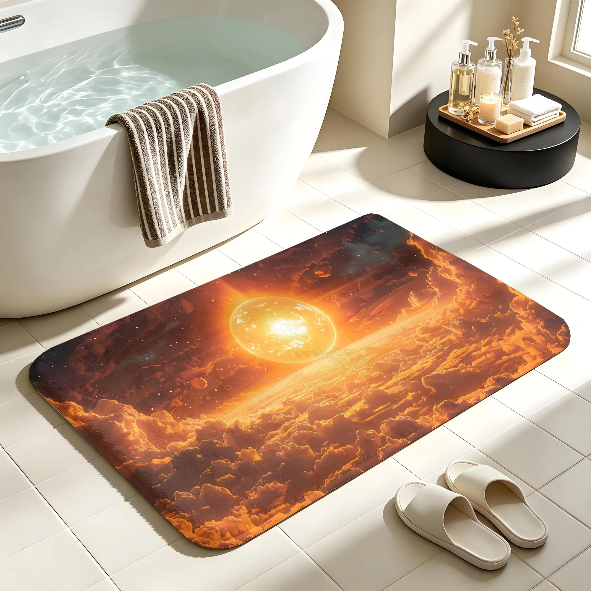 Cosmic Sun Galaxy Bath Mat Space Nebula Non-Slip Water Absorbent Bathroom Rug Soft Floor Carpet for Bathtub Shower