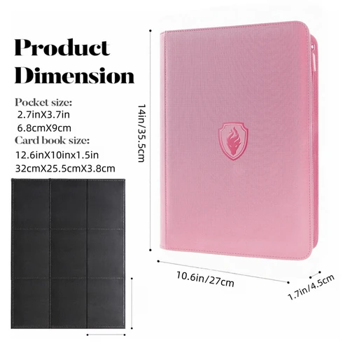 Imagen 2 del producto Carpeta de tarjetas comerciales de 9 bolsillos, álbum de colección de tarjetas con cremallera y cubierta de PU, soporte resistente para carpetas de tarjetas de carga lateral 360 para tarjetas de juego