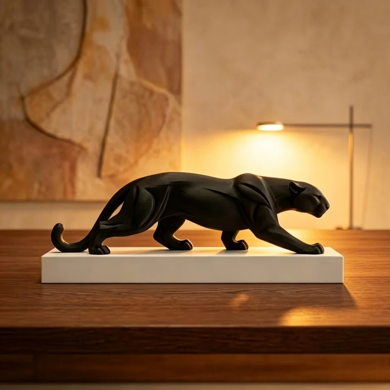 Estatua de Pantera Negra Abstracta Impresa en 3D, Novedad 2026, con Base Blanca, Escultura Animal Minimalista, Decoración de Escritorio para Oficina