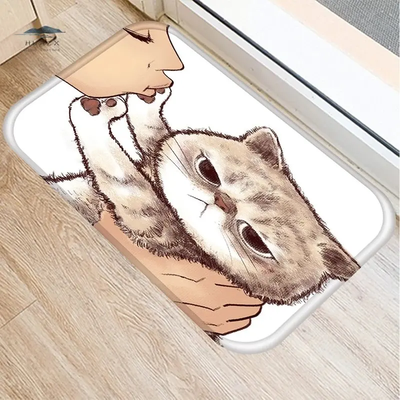 Lovely Cat Bath Mat Living Room Hallway Entrance Doormat Kitchen Bedroom Floor Non-slip Rug Relaxation Area Carpet Home Decor