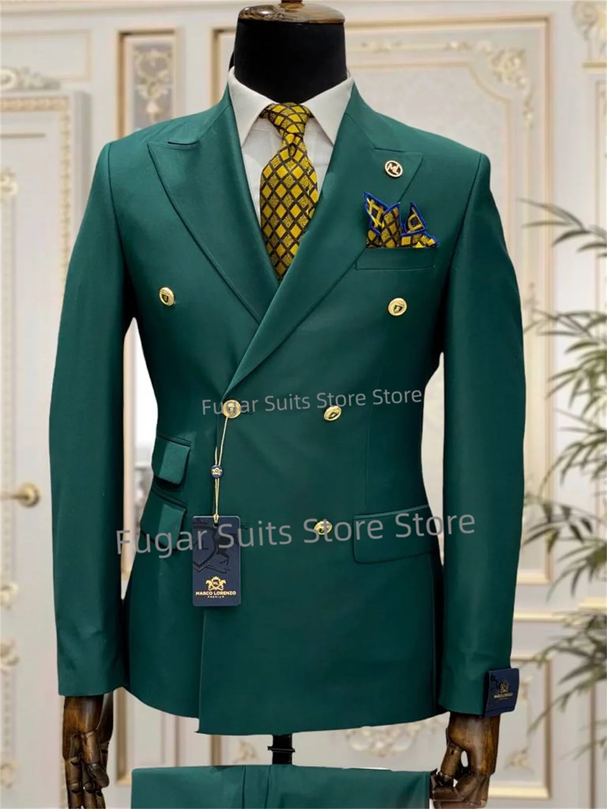 

Shiny Green Wedding Suits For Men Double Breasted Slim Fit Groom Formal Tuxedos Prom 2 Pieces Set Business Blazer Costume Homme