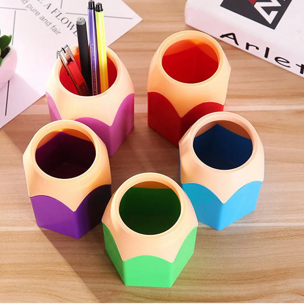 New Pencil Pot Creative Make Up Brush Pen Vase Holder Container Stationery Plastic Desk Organizer Tidy School Office Supplies