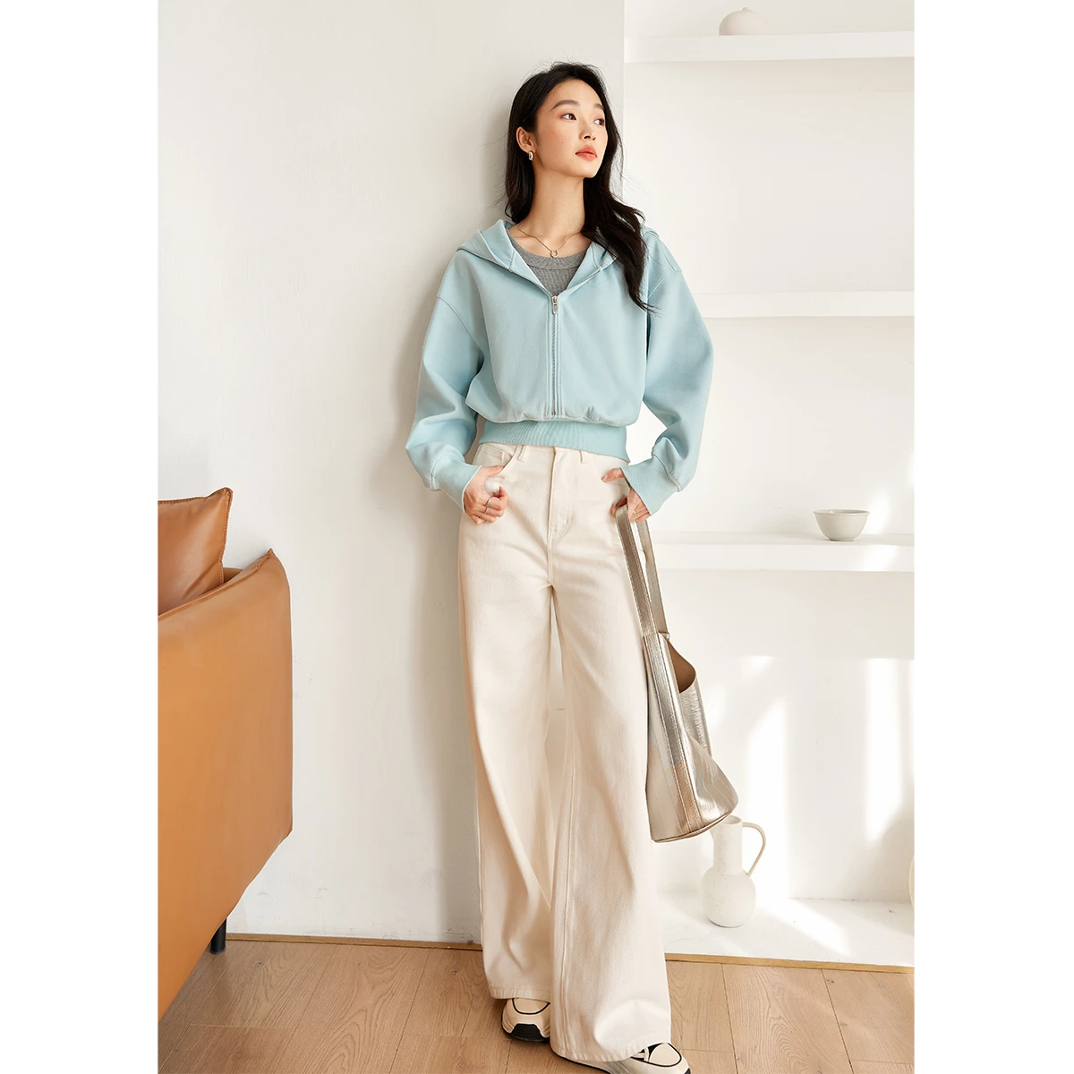 VIMLY بلوزات قصيرة بقلنسوة غير رسمية للنساء لخريف 2025 سترات جديدة بغطاء للرأس متينة وأكمام طويلة سترات نسائية M8675