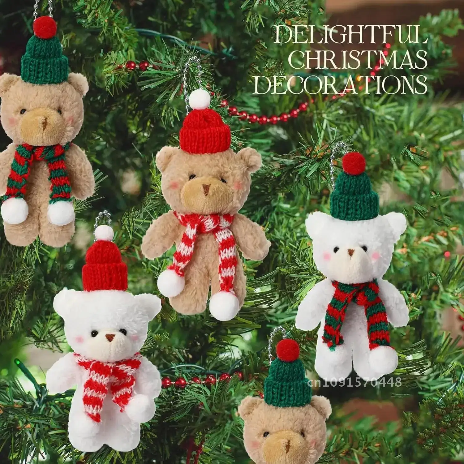 12-60Pcs Mini Teddy Bears Christmas Plush Doll Ornaments Cute Bear Stuffed Animal Keychains for Xmas Tree Decor Party Favors