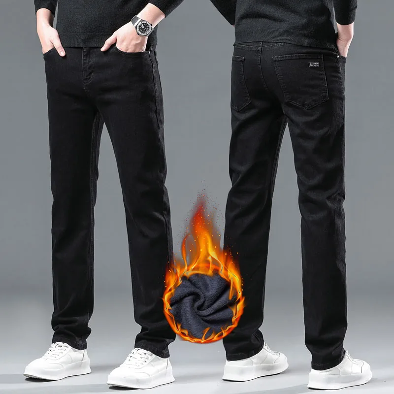 الدافئة الصوف أفخم المخملية الشتاء الجينز الرجال مطاطا عادية سليم تنوعا الدنيم السراويل الكورية مستقيم سميكة الحرارية بنطلون #3