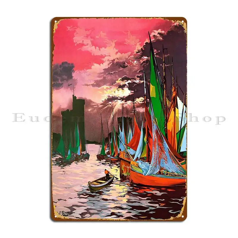 Sailing Boats Port Entrance La Rochelle France 1928 E Paul Champseix Metal Signs Living Room Personalized Tin Sign Poster