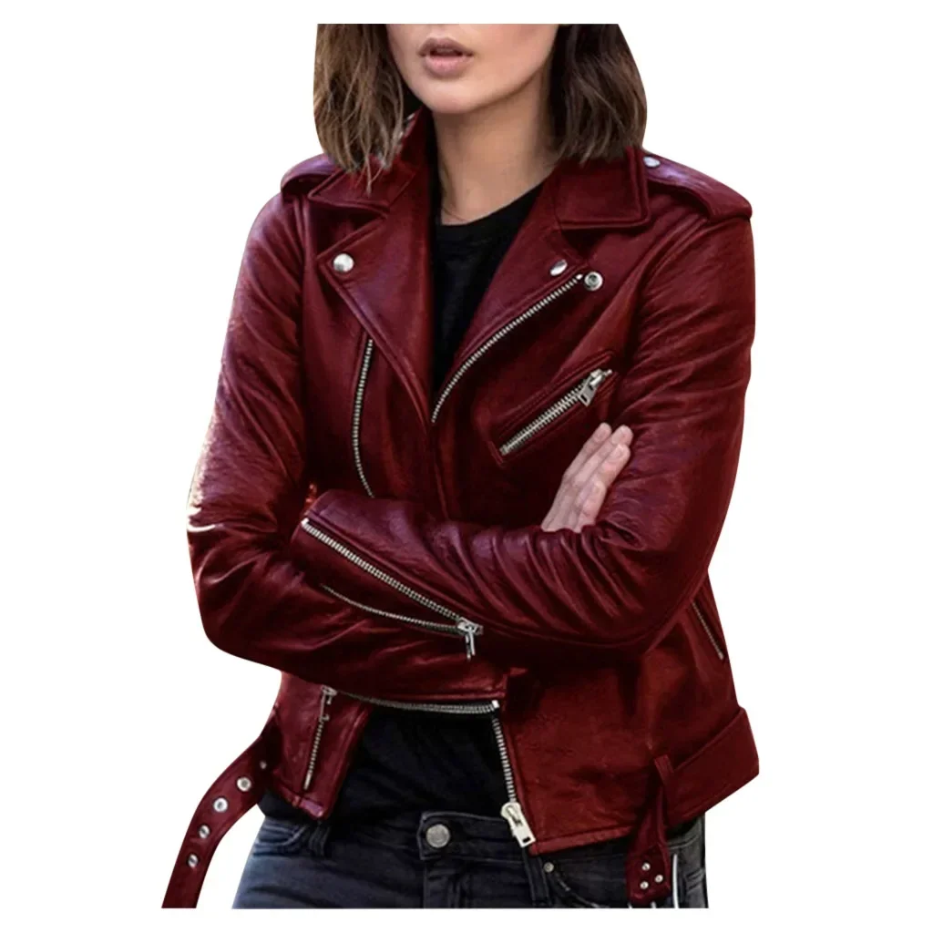 S 5XL New Autumn Spring Women Short Faux PU Jacket Slim Fashion Punk Outwear Motorcycle Leather Jacket Casual Coat