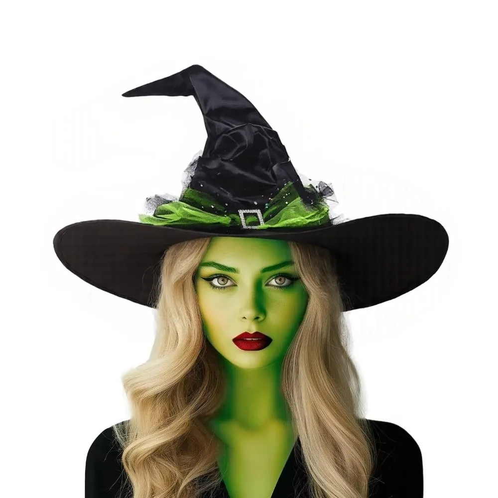 Cool Folds Halloween Witch Hat Satins Baroque Mesh Bow Witch Hat Cosplay Photo Props Gothic Queen Wizard Cap Dress Up