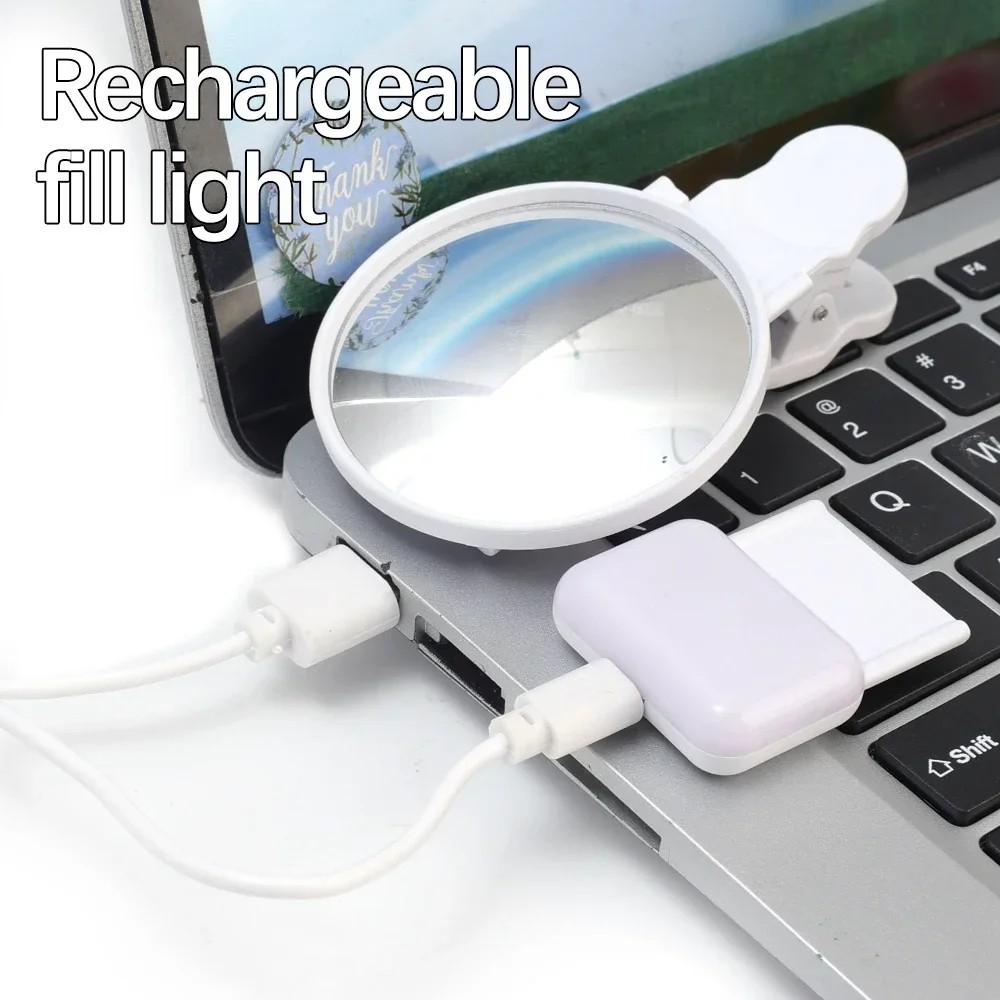 2 In 1 Mobile Phone Selfie Mirror Reflection Lamp Clip Kit For iPhone 15 Samsung Xiaomi Redmi Portable Rear View Fill Lights