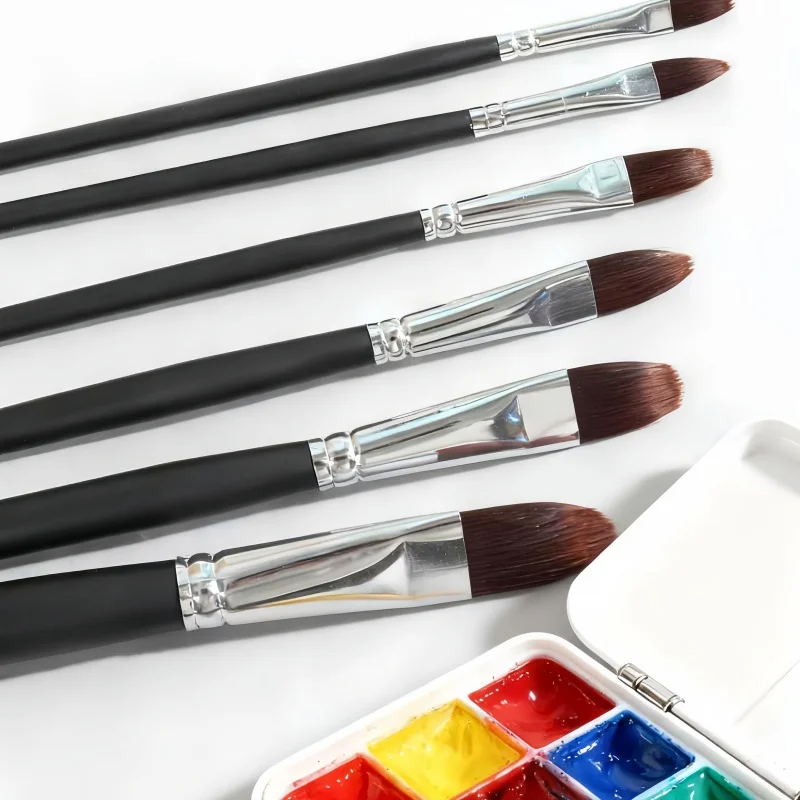 6 قطع مقبض خشبي طويل شعيرات نايلون ألوان مائية مجموعة فرشاة رسم الغواش للجدار الكتابة على الجدران لوحة فنية ذاتية الصنع