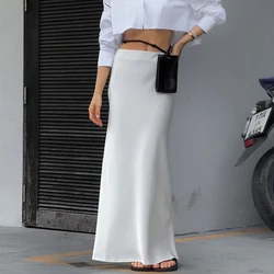 White Silk Skirt High Waist Long Skirt Women Temperament Slim Wrap Hip Midi Skirt Autumn Winter Clothes Streetwear Satin Skirt