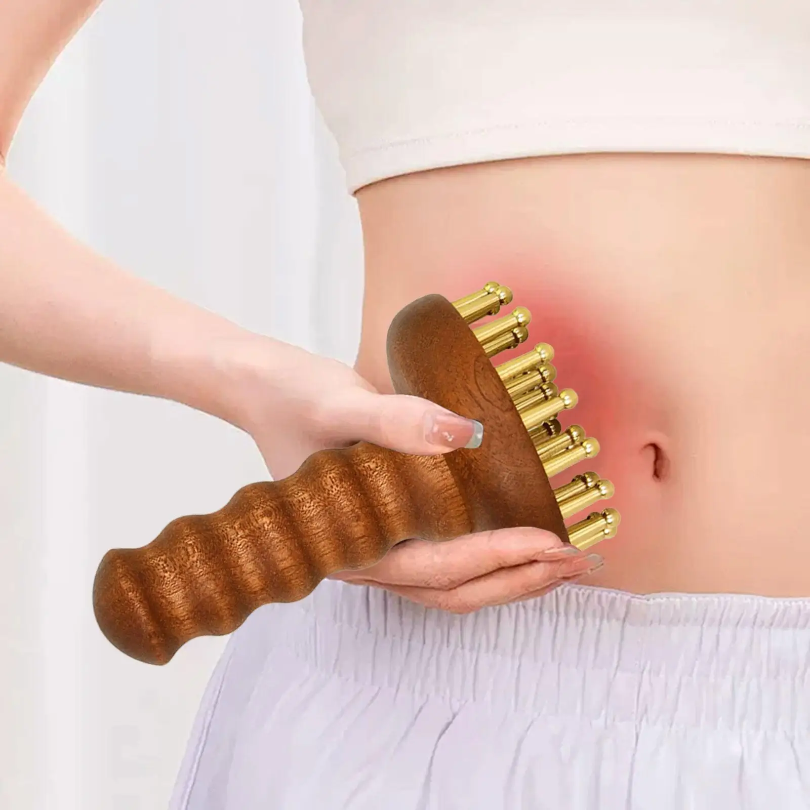 

Body Massage Brush Handheld Multifunction Compact Wooden Handle 29 Teeth Copper Head Massage Tool for Full Body Legs Thigh Arms