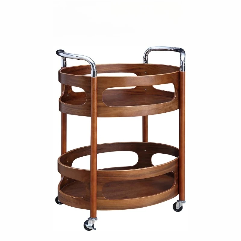 

Solid wood trolley mobile storage rack kitchen tea cart retro home living room
