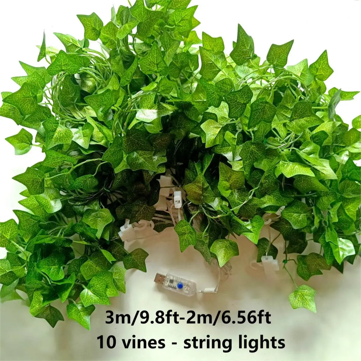 Christmas Lights Led Curtain Lights, Artificial Ivy Vine Curtain Lights (3m X 2m - 10 Vine Lights USB Powered) Holiday Decoration