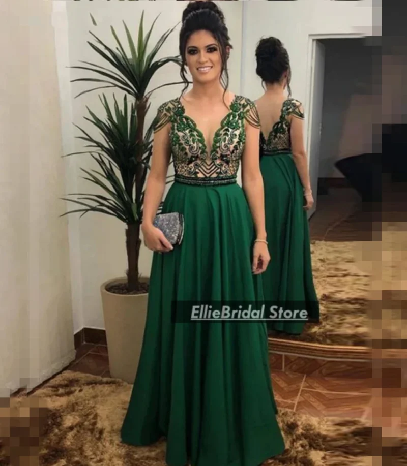 Hunter Green Mother Of The Bride Dress For Wedding Party Dress Cap Sleeves Sparkly Beads A-line Evening Gowns Customized