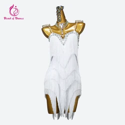 2026 Latin Dance Costume Women's White Line Prom Evening Sports Party Dress Elegant Girl Suit Samba Outfit Stage Fringe Clothing