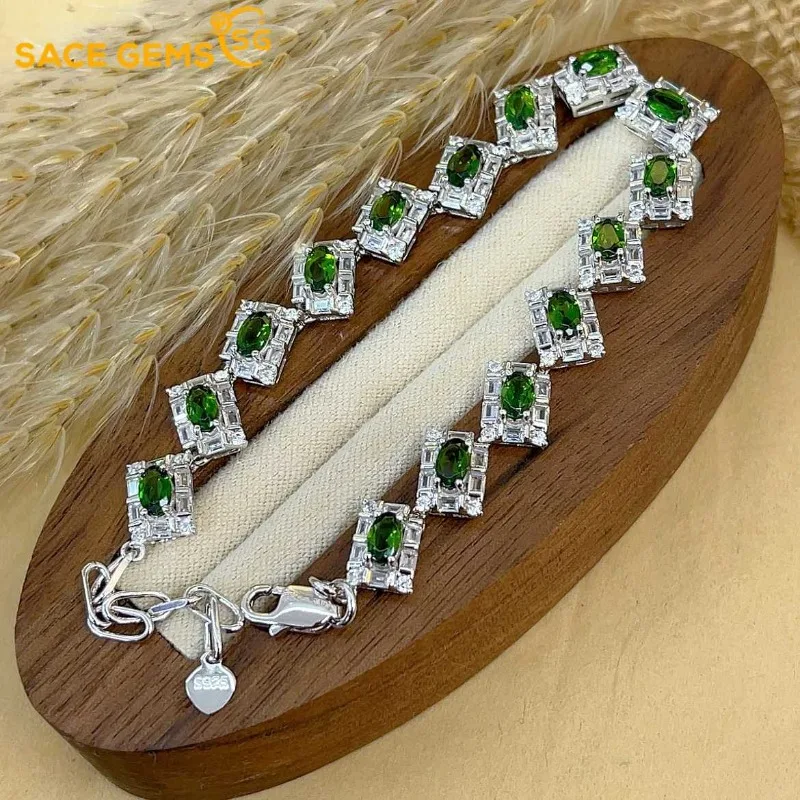 

SACE GEMS Luxury 925 Sterling Silver 3*5MM Natural Diopside Gemstone Bracelrts for Women Engagement Cocktail Party Fine Jewelry