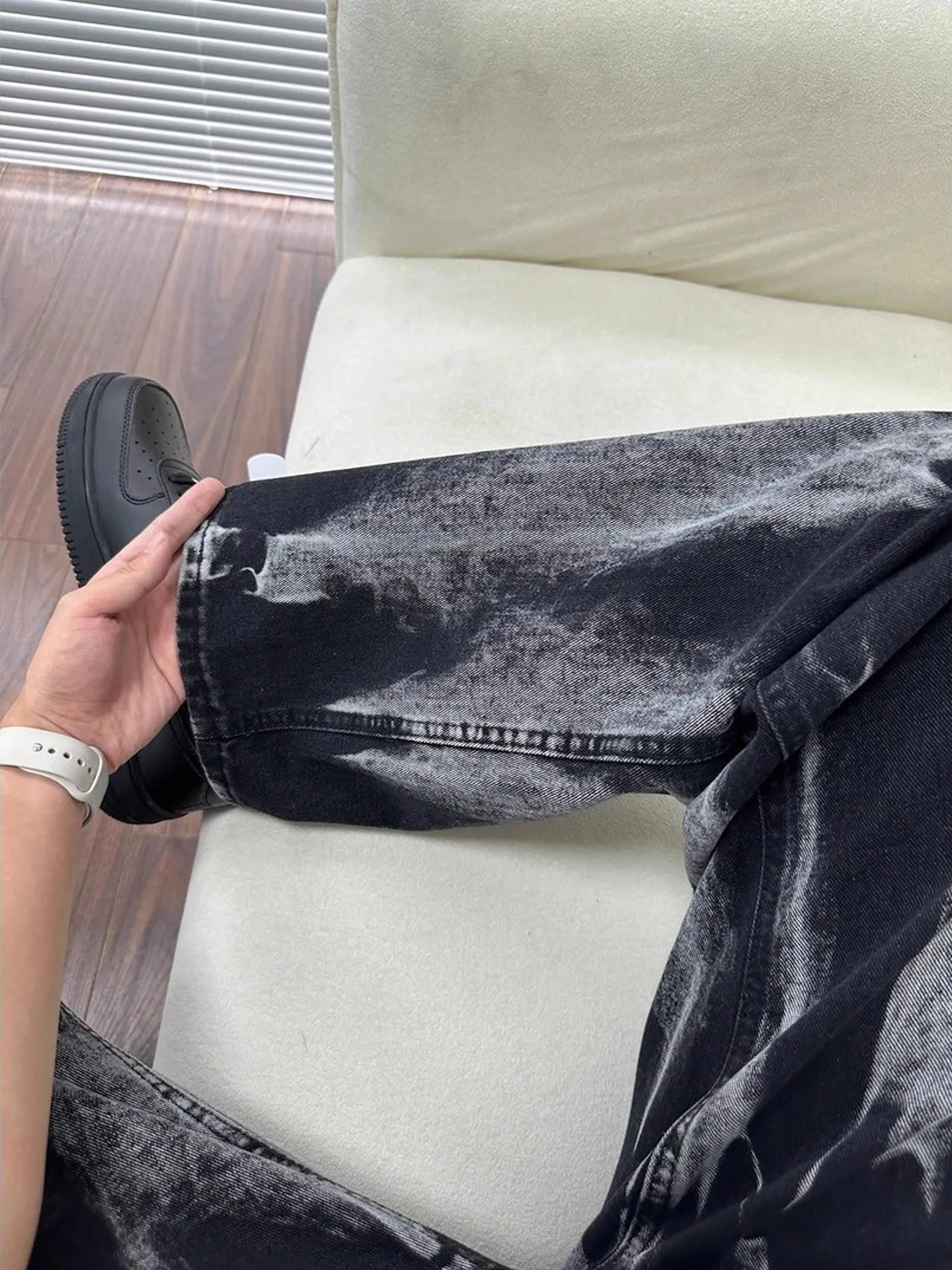 

Retro American Tie Dye Jeans Men Summer Trendy High Street Straight Leg Micro Flare Knife Casual Breathable Loose Fit