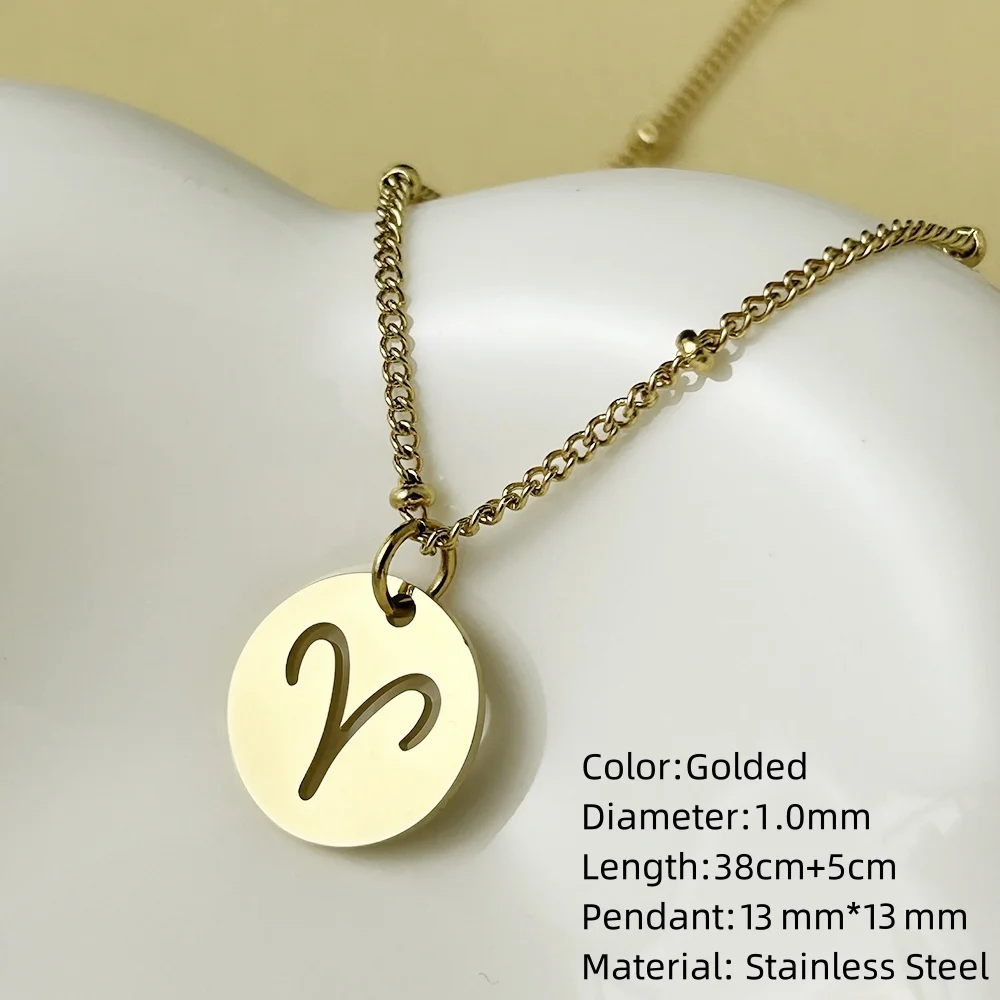 10PCS Stainless Steel Golden Bead Chain with Personalized Minimalist Style Necklace, 12 Zodiac Women's Jewelry Wholesale