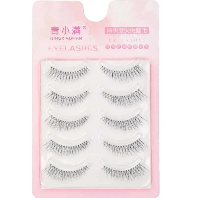 Qingxiaoman N10 Handcrafted False Eyelashes for Women Fish Silk Thread Transparent Stem Natural Daily Simulation Style