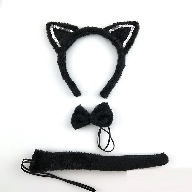 Disfraz de gato blanco y negro para niños y niñas, diadema con orejas, cola, falda con lazo, tutú para Halloween, conjunto de Cosplay de animales