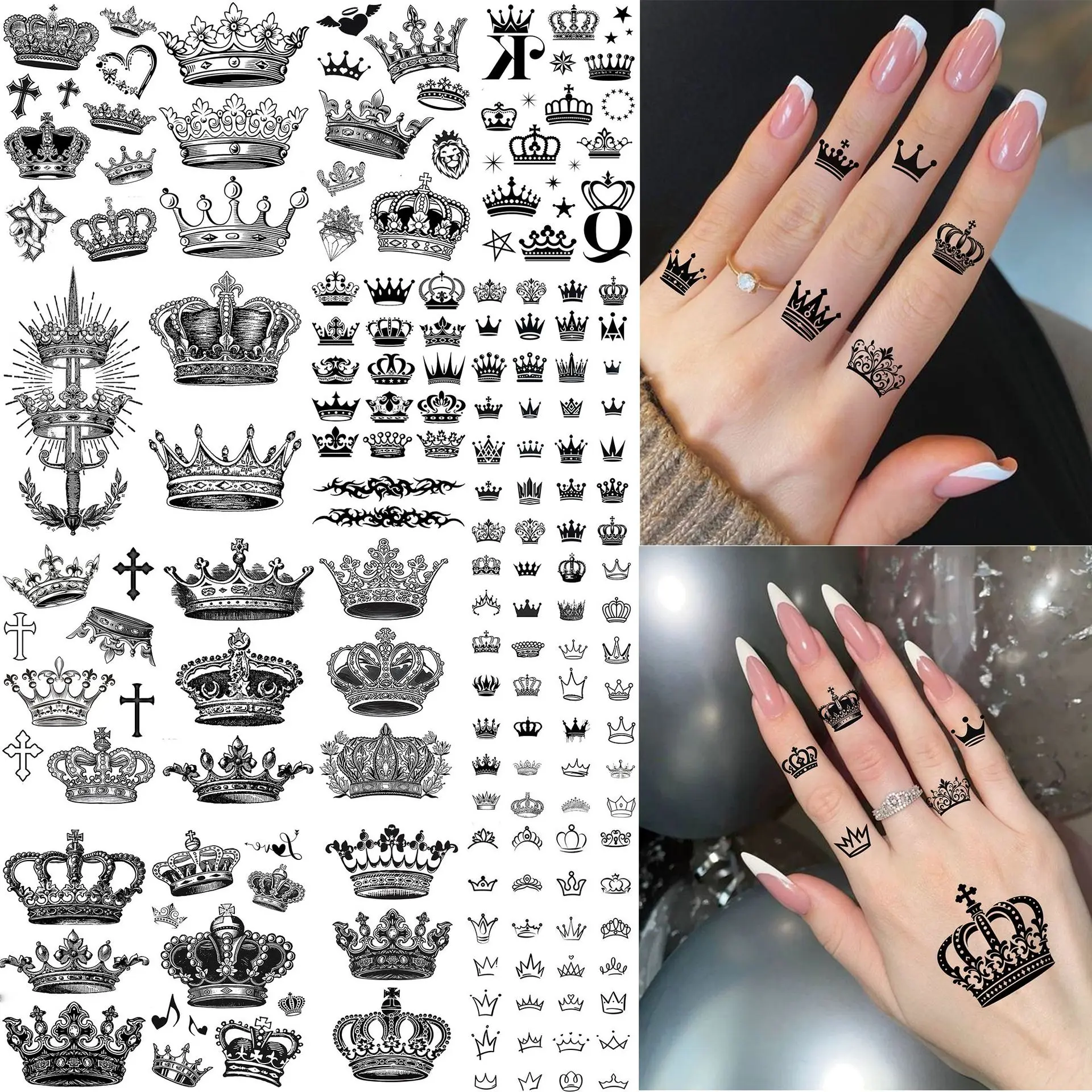 

Crown Temporary Tattoo Stickers Waterproof Non Toxic Long Lasting for Hand Back Neck Clavicle Multiple Designs