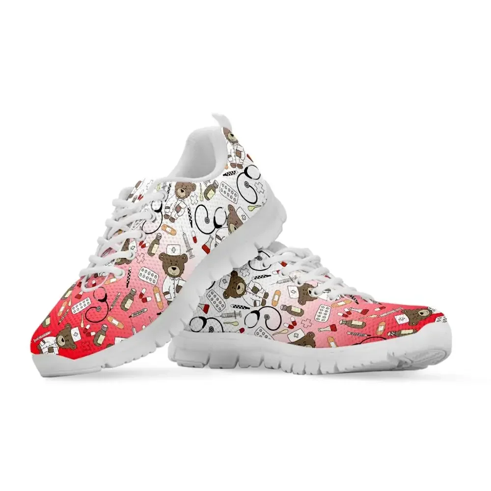 Zapatillas de deporte con estampado de oso y dibujos animados para mujer, zapatos planos de malla, con cordones, gradiente