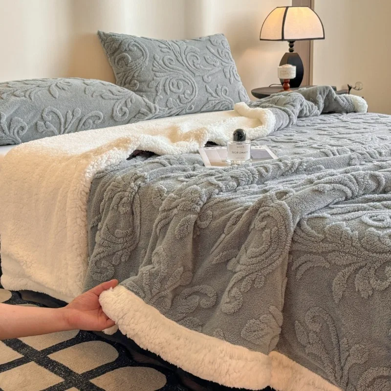 Jacquard Fluffy Fleece Double Sided Sherpa Throw Blanket Double-layered Thick Warm Fluffy Plush Soft for Sofa Bed Winter Fall