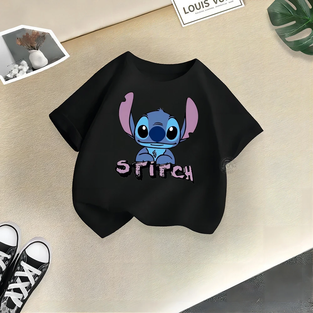 Disney Kids Street Style 100% Cotton T-shirt Stitch Stitch Alphabet Print Teen Comfortable Cotton T-shirt Boys Girls Casual top