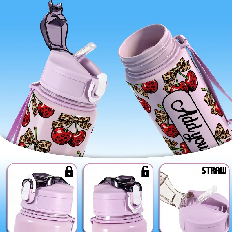 Personalized 25oz Large Cherry Leakproof Plastic Water Bottle for Outdoor Gym Hiking School Birthday Party Gift view 4