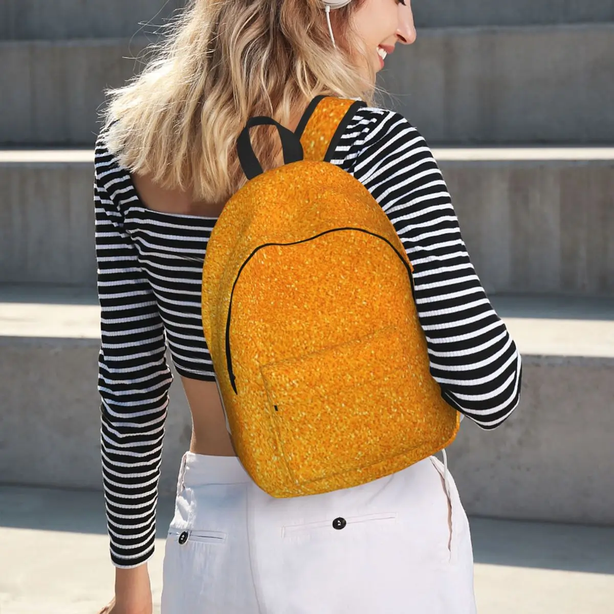 

Orange Glitter Student Backpack School Bag Hiking Travel Daypack for Boys Girls Fashion Bookbag Shoulder Bags